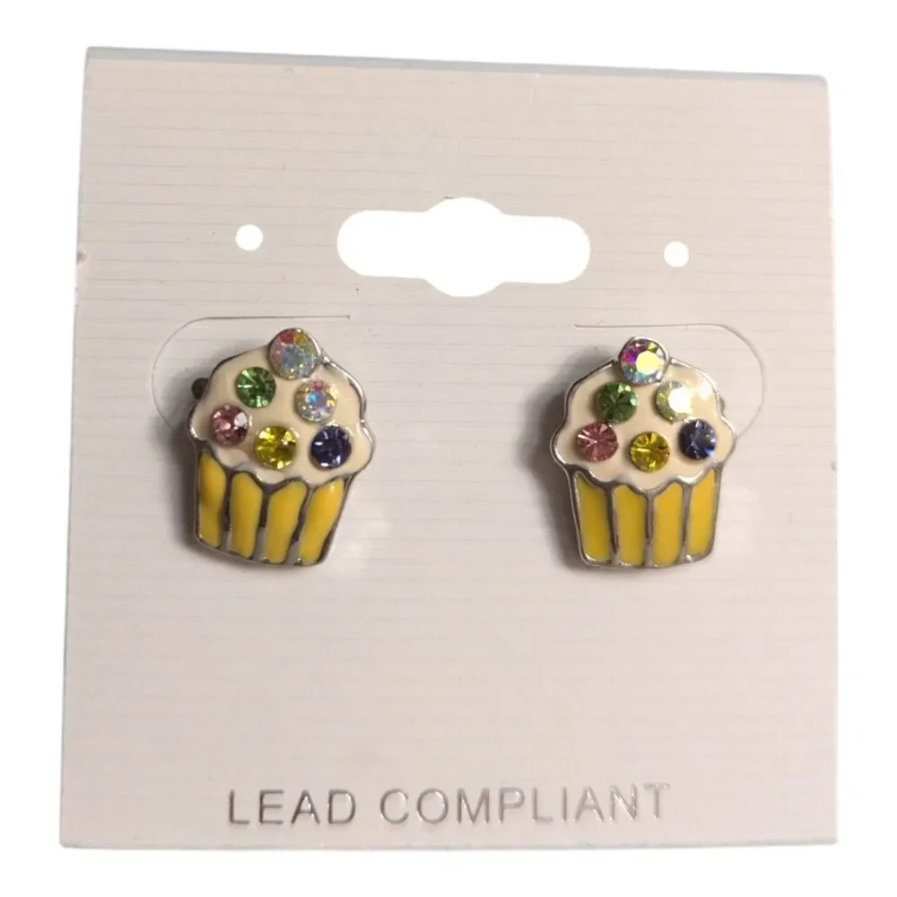 Girls Stud Earrings Set Cupcake + Princess Crown